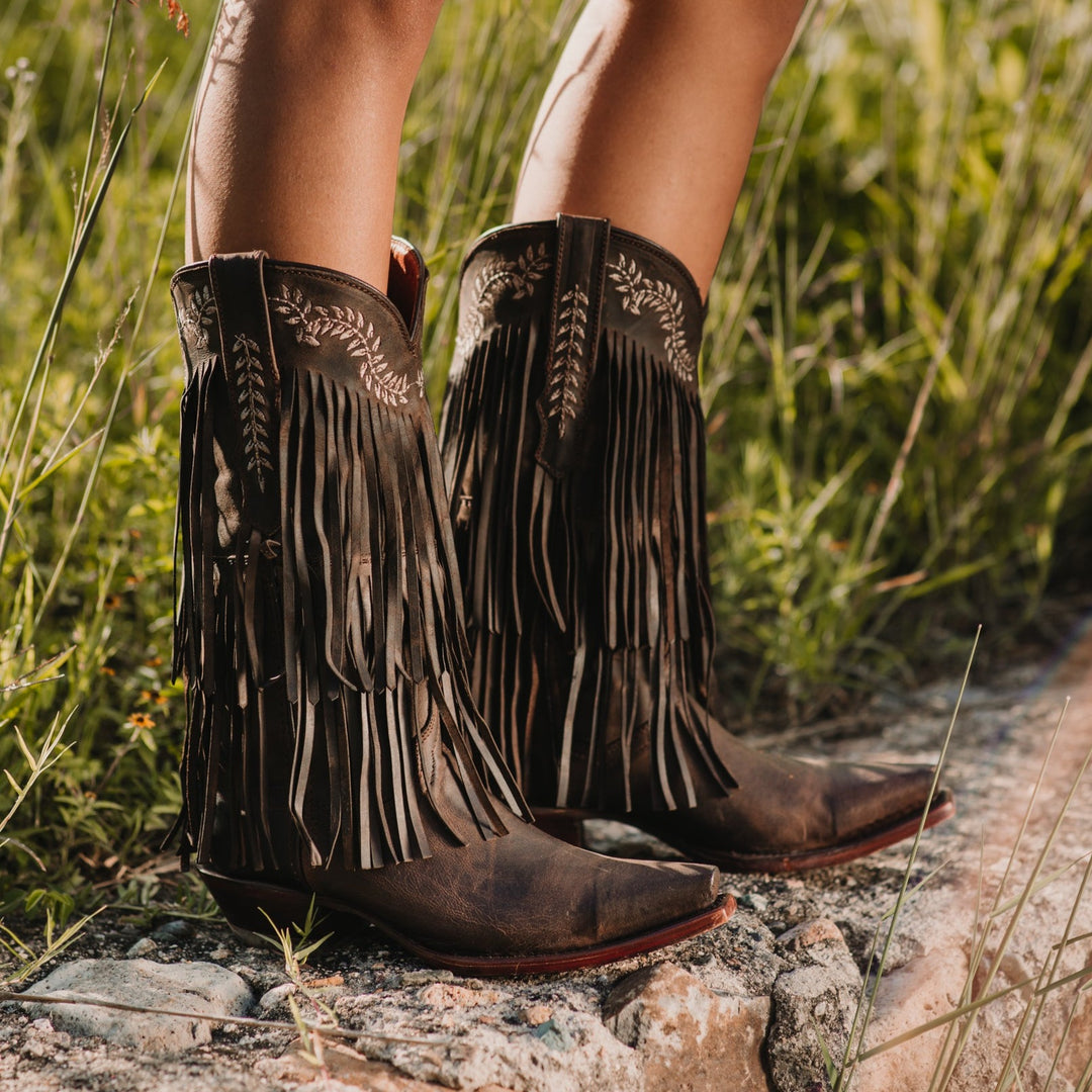 Brown fringe cowgirl boots hotsell