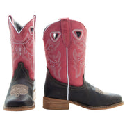 Little Girls' Pink Square Toe Cowgirl Boots | Crocodile Romp (K3005)