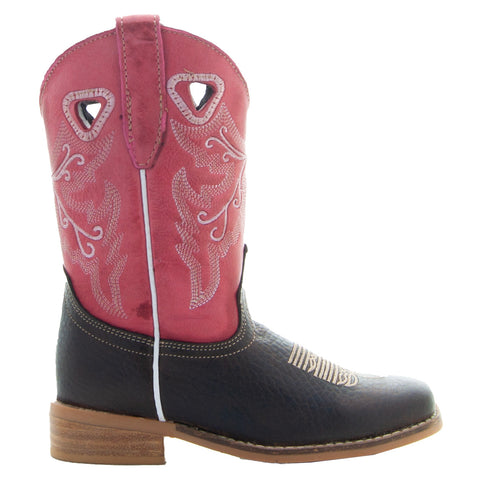 Little Girls' Pink Square Toe Cowgirl Boots | Crocodile Romp (K3005)