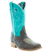 Little Girls' Turquoise Square Toe Cowgirl Boots | Crocodile Romp (K3005)