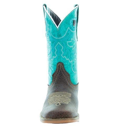 Little Girls' Turquoise Square Toe Cowgirl Boots | Crocodile Romp (K3005)