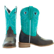 Little Girls' Turquoise Square Toe Cowgirl Boots | Crocodile Romp (K3005)