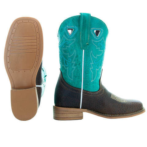 Little Girls' Turquoise Square Toe Cowgirl Boots | Crocodile Romp (K3005)